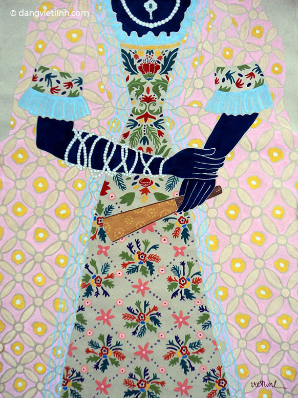 Đàn bà - Bột màu trên giấy Dó, 60cm x 80cm, 2015
